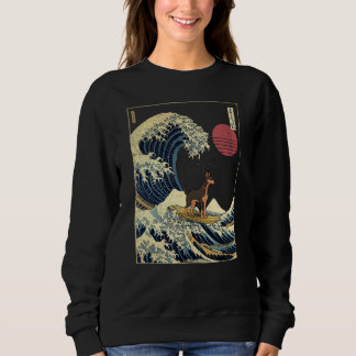 Dobermann Japanese Kanagawa Wave  Surf Dog Sweatshirt