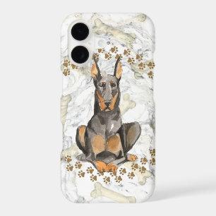 Dobermann Paw Prints and Marble Background