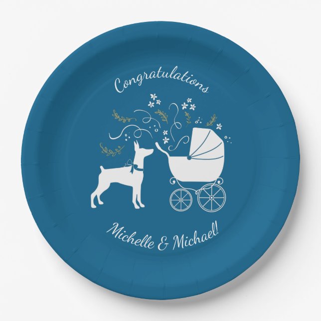 Dobermann Pinscher Baby Shower Paper Plate (Front)