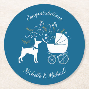 Dobermann Pinscher Baby Shower Puppy Dog Dobie  Round Paper Coaster