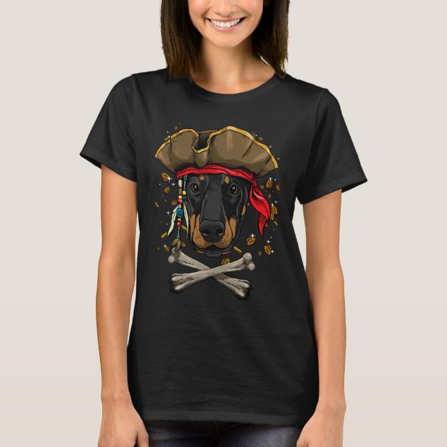 Dobermann Pirate Dog Halloween Jolly Roger T-Shirt (Front)