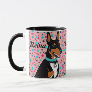 Dobermann Puppy Add Name Cute in Pink & Black Mug