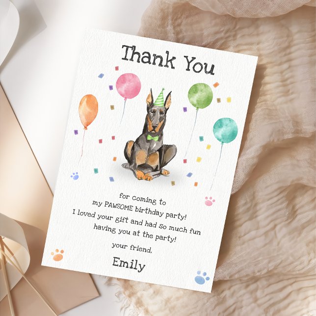 Dobermann Puppy Dog Birthday Thank You Card (Creator Uploaded)