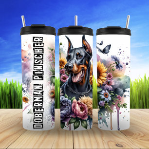 Doberman's Bold Floral Majesty Thermal Tumbler