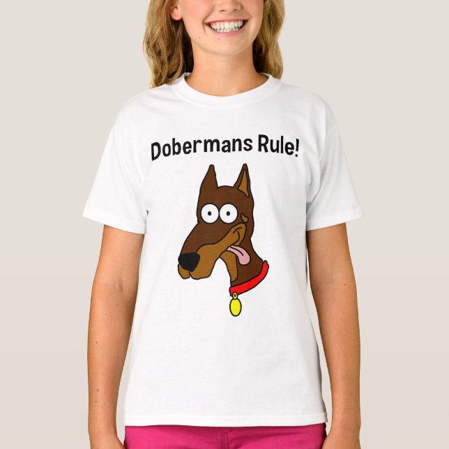 "Dobermans Rule!" Red Doberman Girls Ringer T T-Shirt (Front)
