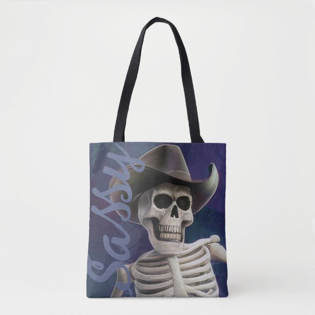 Doc Bones IS Sassy!, Cowboy Skeleton Tote Bag (Front)