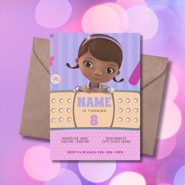 Doc McStuffins Pink Purple Birthday Invitation (Creator Uploaded)