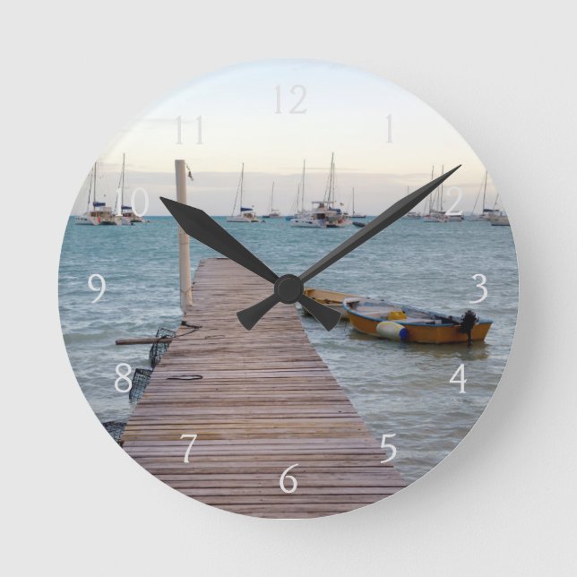 Dock and lobster pots round clock (Front)