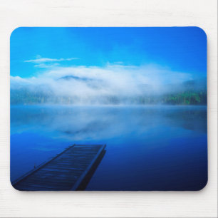 Dock on calm misty lake, California Mouse Pad