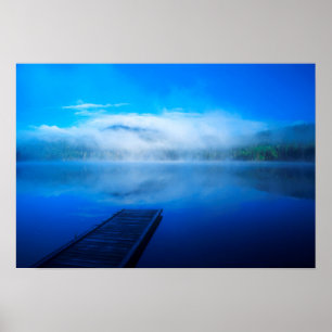 Dock on calm misty lake, California Poster