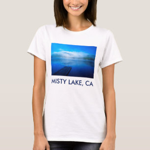 Dock on calm misty lake, California T-Shirt