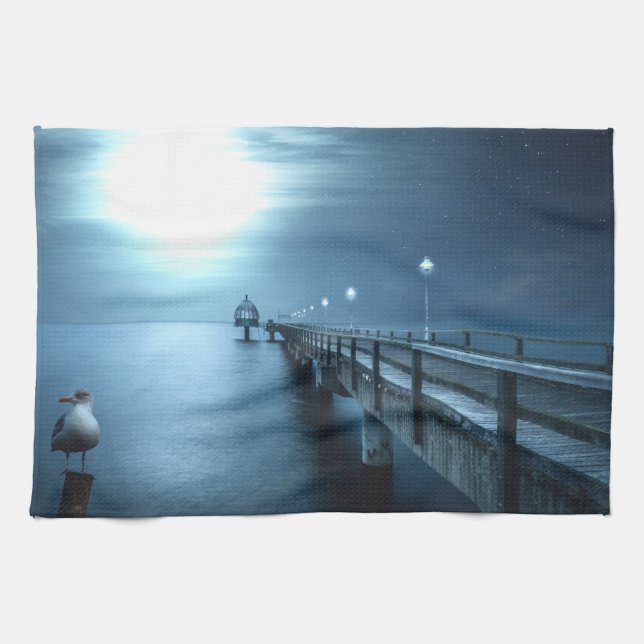 Dock on the Bay Evening Tea Towel (Horizontal)