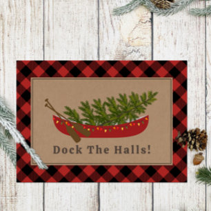 Dock The Halls Canoe Christmas Tree Plaid Holiday Card
