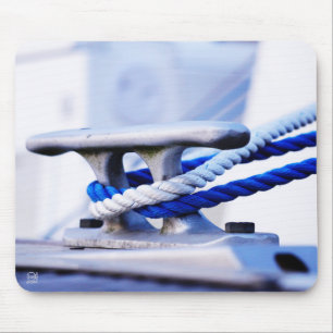 Dock with boat cleat for mooring in the harbor. mouse pad