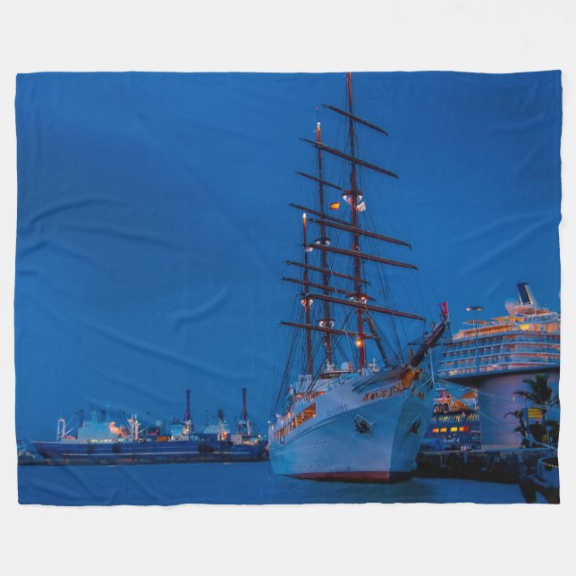 DOCKED at NIGHT Fleece Blanket (Front (Horizontal))