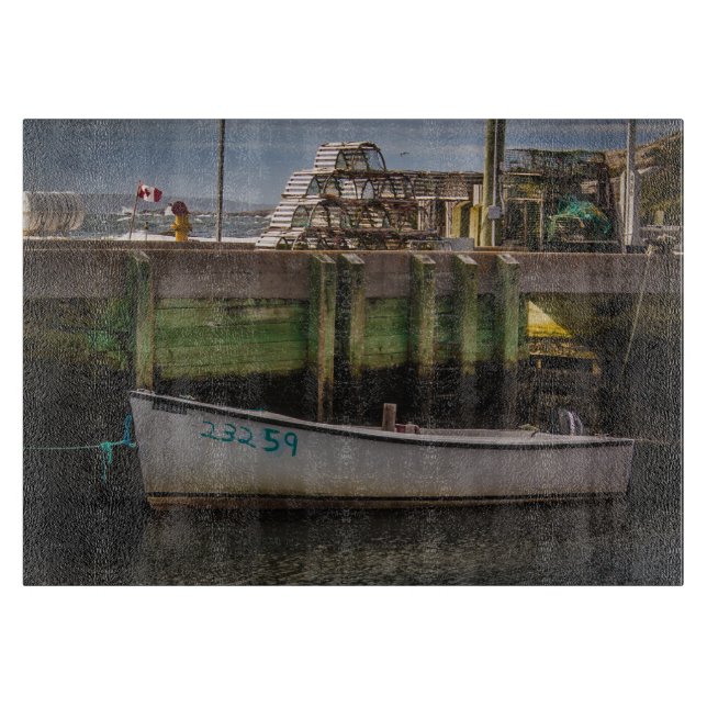 Docked Dory and Lobster Traps Cutting Board (Front)