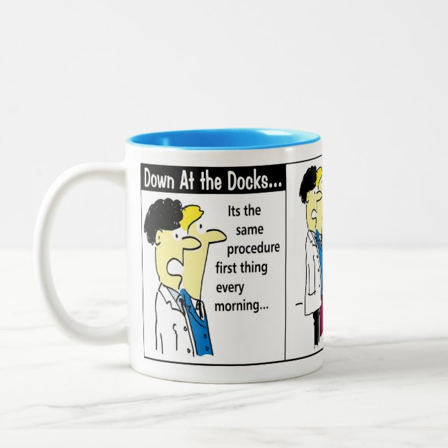 Docker Shipping Container Cartoon Humour Two-Tone Coffee Mug (Left)
