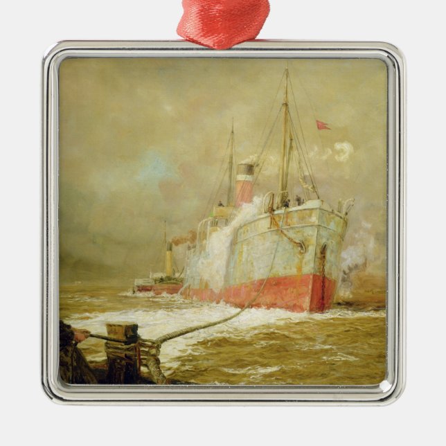 Docking a Cargo Ship Metal Ornament (Front)