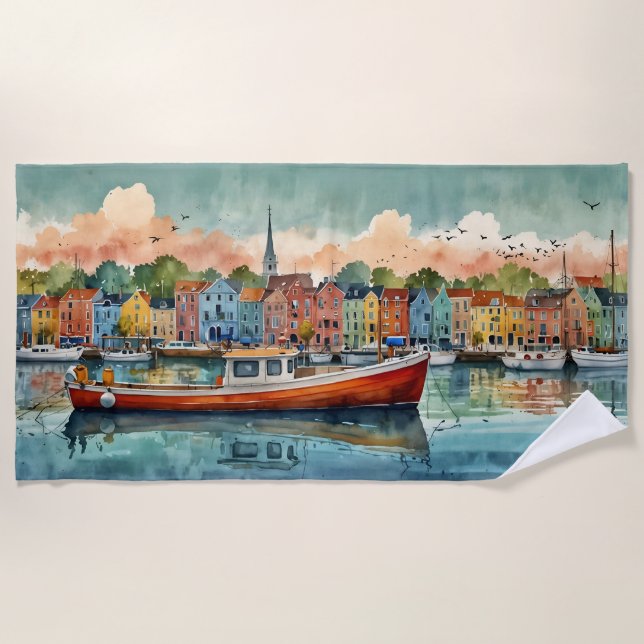 Docking Boats Beach Towel (Front)
