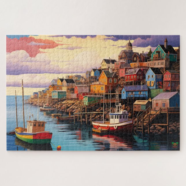 🌅Dockside Drama: Seaside Town Jigsaw Puzzle (Horizontal)