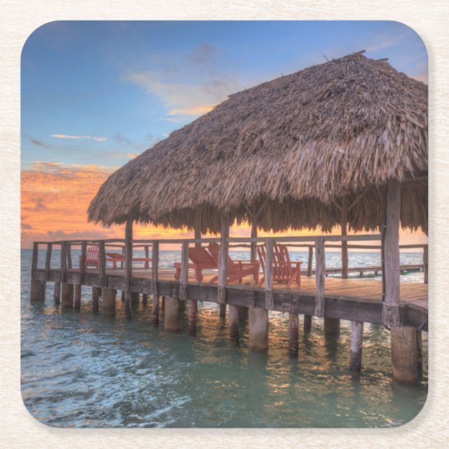 Dockside Sunrise Square Paper Coaster (Front)