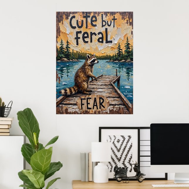 Dockside Wanderer: Racoon at the Lake Poster (Home Office)
