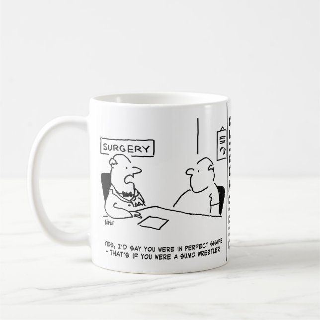 Doctor and Patient Overweight Obesity Sumo Cartoon Coffee Mug (Left)