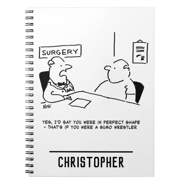 Doctor and Patient Overweight Obesity Sumo Cartoon Notebook (Front)