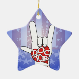 DOCTOR ASL SIGN I LOVE YOU - HEART - MEDICAL CROSS CERAMIC TREE DECORATION