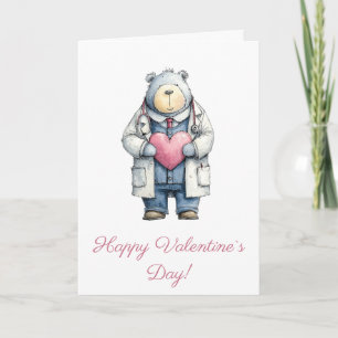 Doctor Bear Valentine Heart Art Card