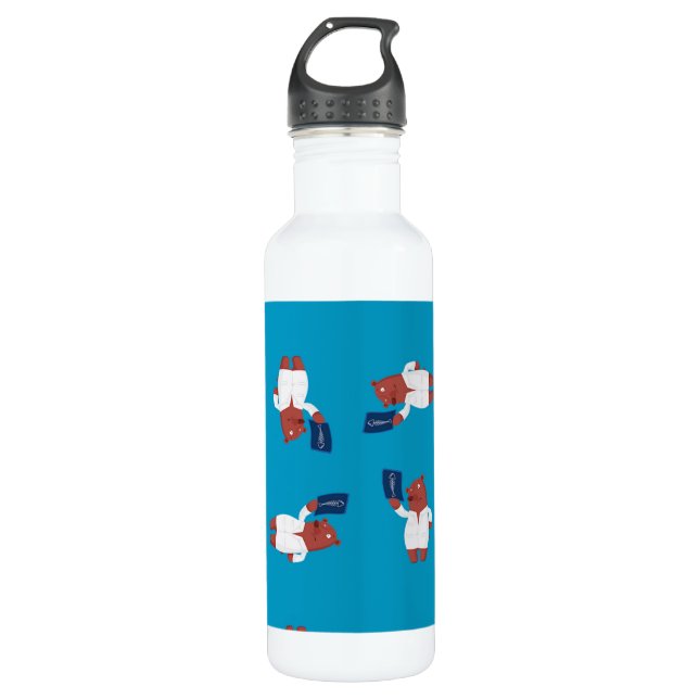 Doctor brown bear on blue 710 ml water bottle (Front)