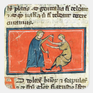 Doctor cauterising a wound with fire square sticker