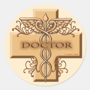 Doctor Cross Caduceus Classic Round Sticker