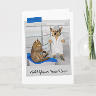 Doctor Dog And Cat Patient Hospital Funny Card