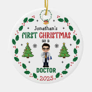 Doctor First Christmas Personalised Round Ceramic Ornament