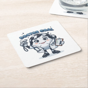 Doctor Goal Soccer Square Paper Coaster