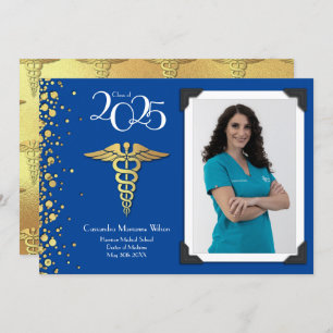 Doctor Gold Graduation Announcement Blue