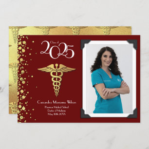 Doctor Gold Graduation Announcement Maroon Photo