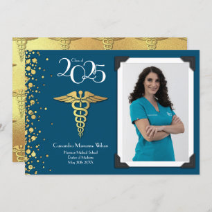 Doctor Gold Graduation Announcement Navy Blue