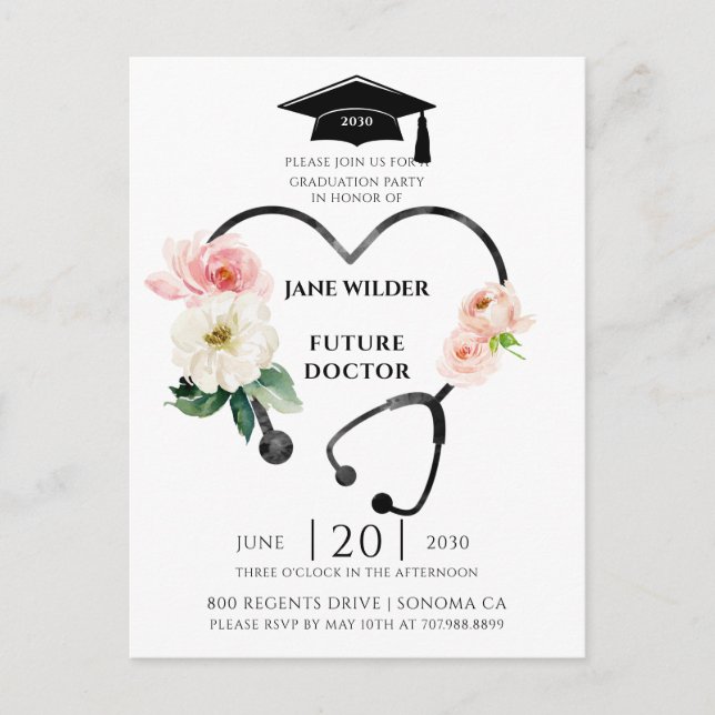 Doctor Graduation Floral Laurel Invitation  (Front)
