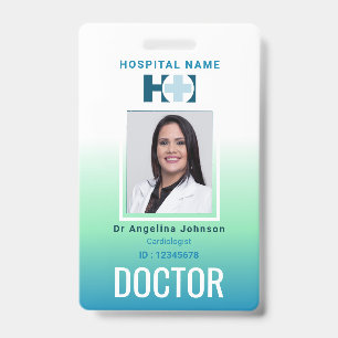 Doctor Identification Blue Green Name and Photo ID Badge