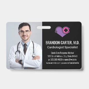 Doctor in Lab Coat   Cardiology Logo ID Badge