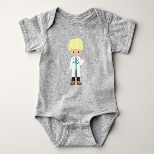 Doctor, Lab Coat, Medicine, Cute Boy, Blonde Hair Baby Bodysuit (Front)