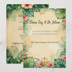 Doctor Lawyer Hawaiian Watercolor wedding Invitation