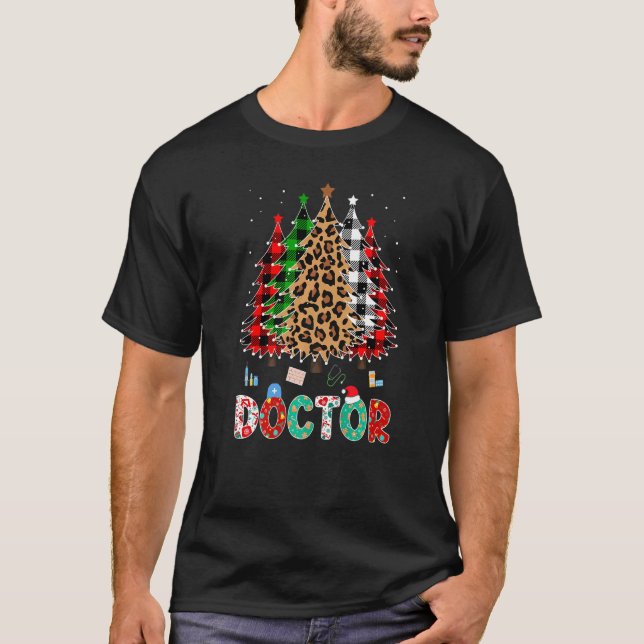 Doctor Leopard Red White Green Plaid Christmas Tre T-Shirt (Front)