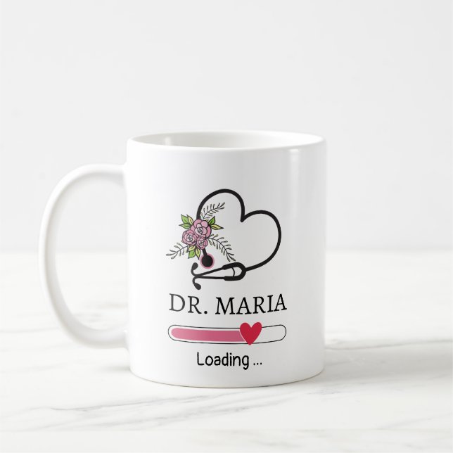 Doctor Loading Heart Stethoscope Personalised Name Coffee Mug (Left)