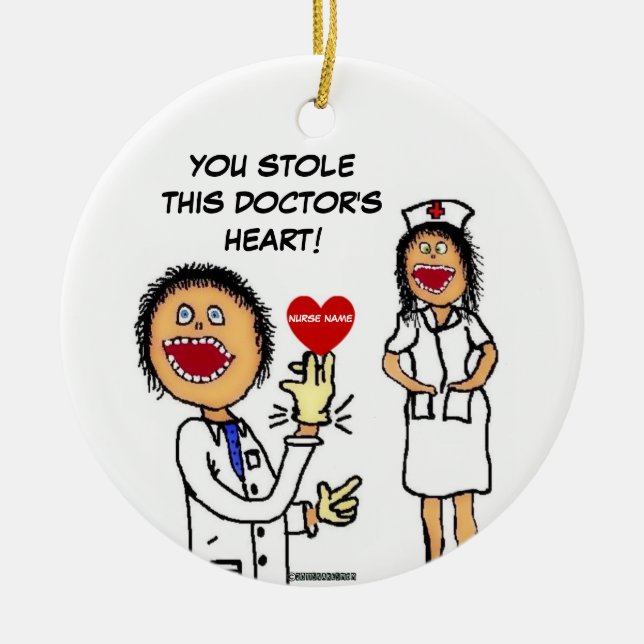 Doctor Loves Nurse Romance Ceramic Tree Decoration (Front)