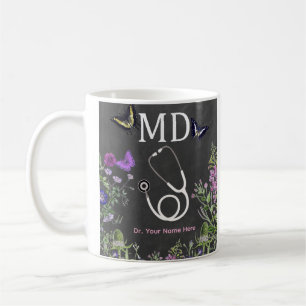 Doctor MD Stethoscope Floral Personalized Coffee Mug