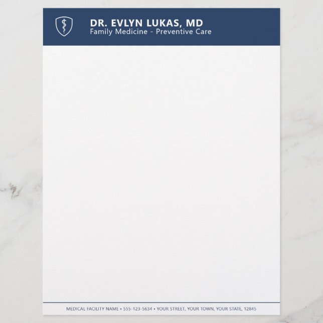 Doctor Medical Navy Blue Minimalist Custom Letterhead (Front)