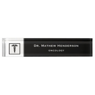 Doctor Medical Symbol Black White Caduceus Nameplate